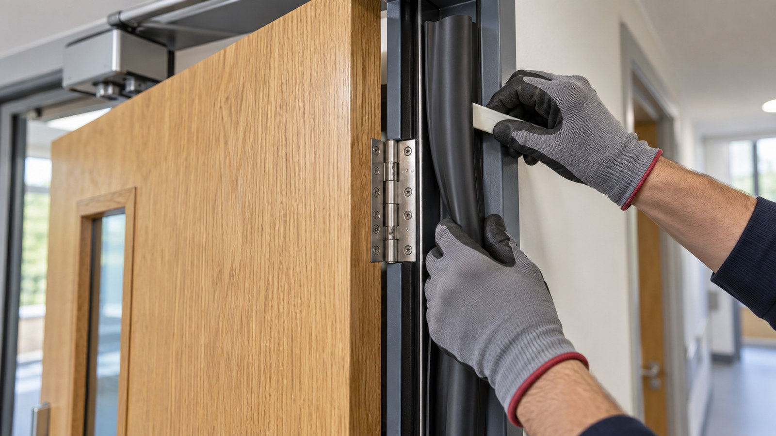 Finger guard being fitted to the hinge side of a powered door